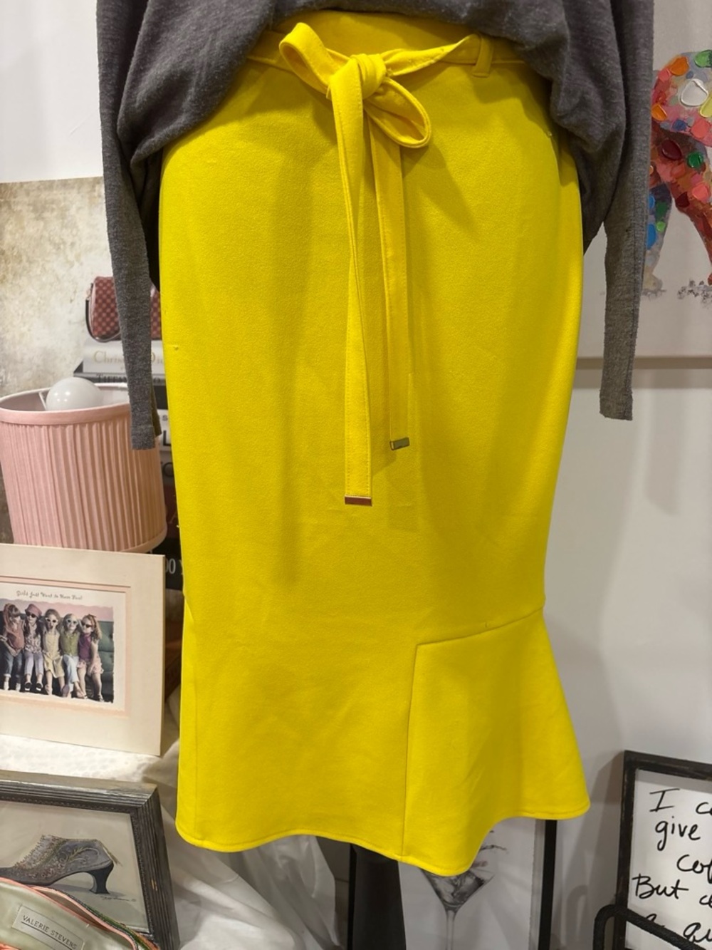 Bright Yellow Pencil Skirt with Tie Waist